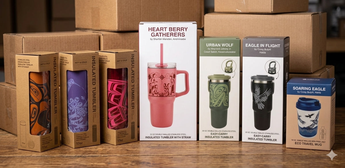 Birch & Boreal tumbler collection featuring distinctive designs from 15 oz to 42 oz