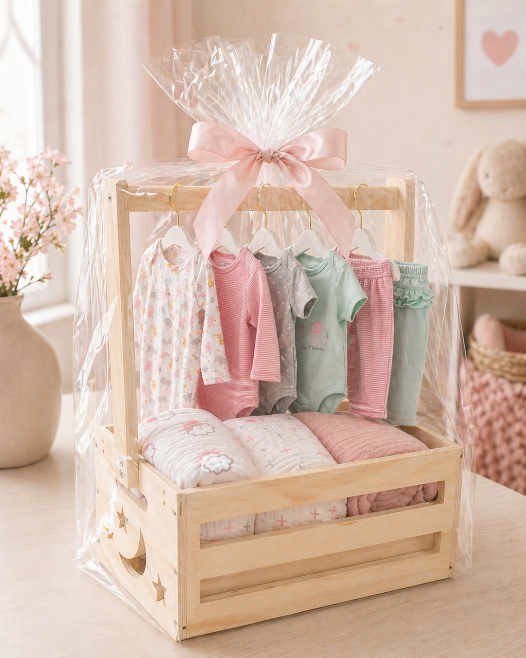 Baby Girl Gift Basket | Newborn Clothes & Blanket set