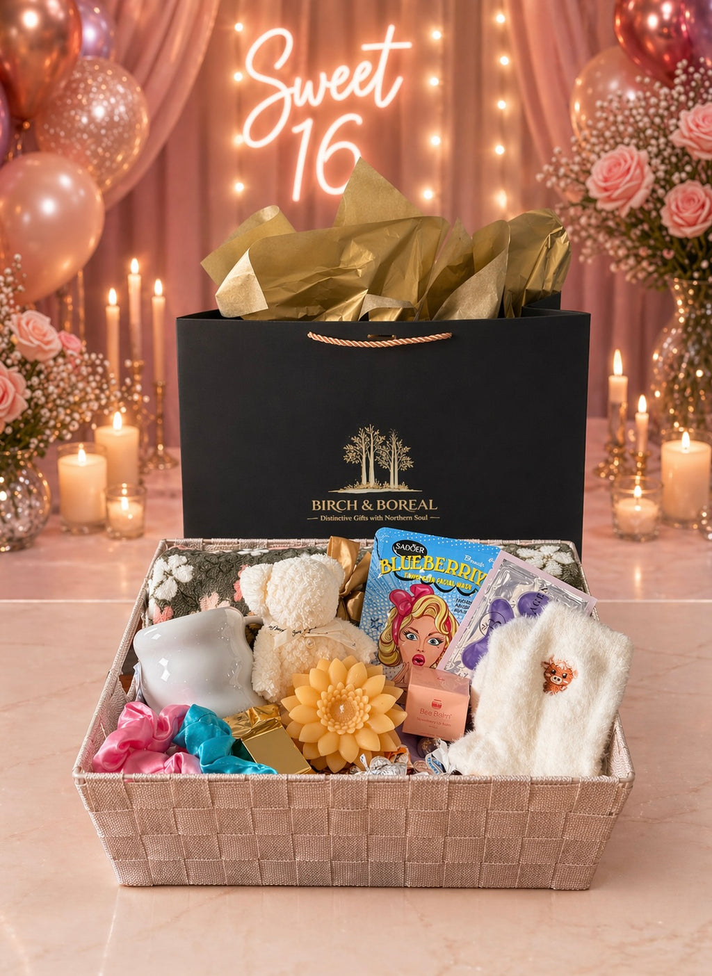 Self Care kit with Candle, Socks, Lipcare & More