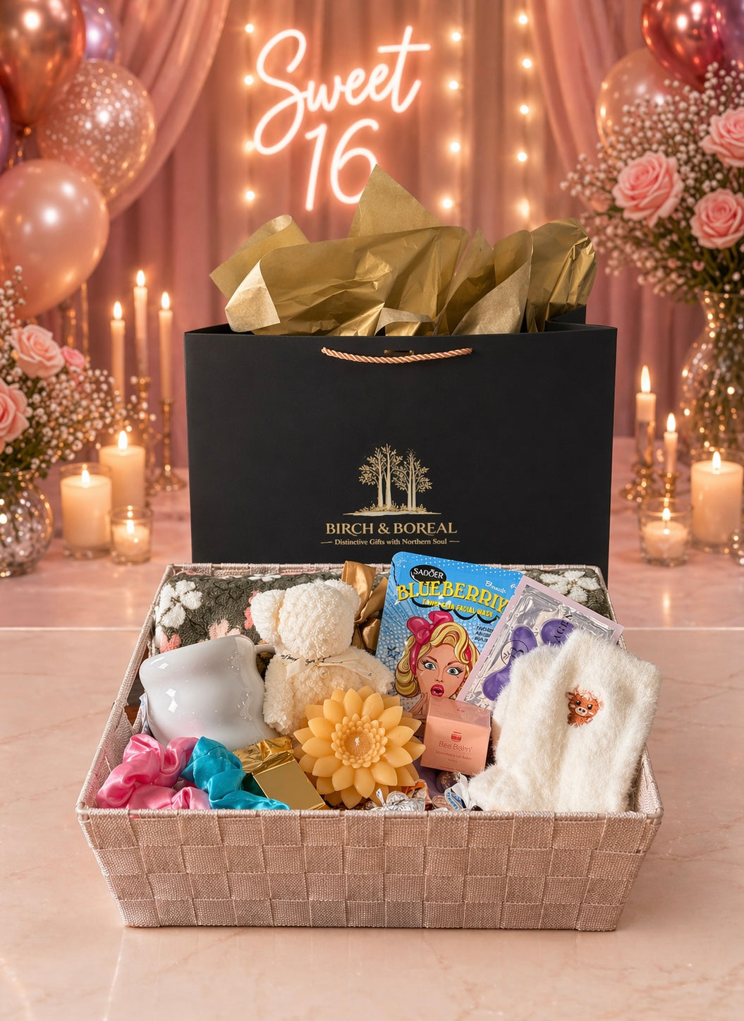Self Care kit with Candle, Socks, Lipcare & More