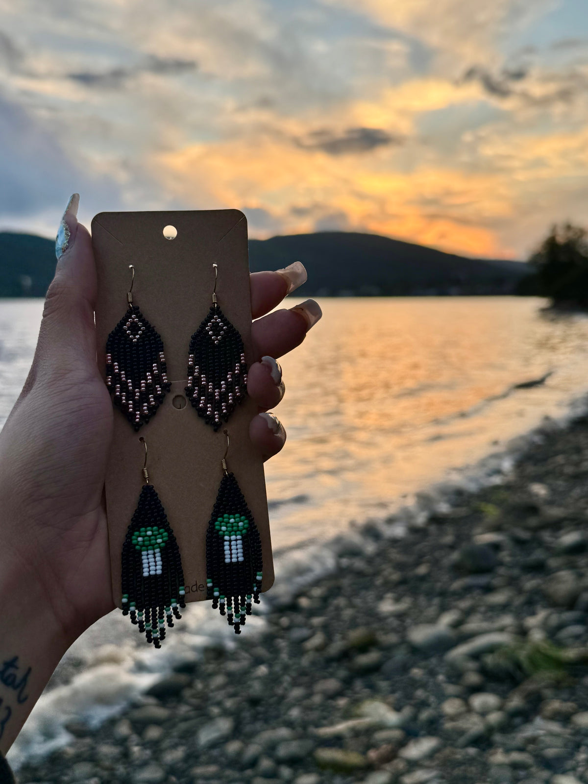 Beaded Earrings - Short Fringe Black & Rose Gold
